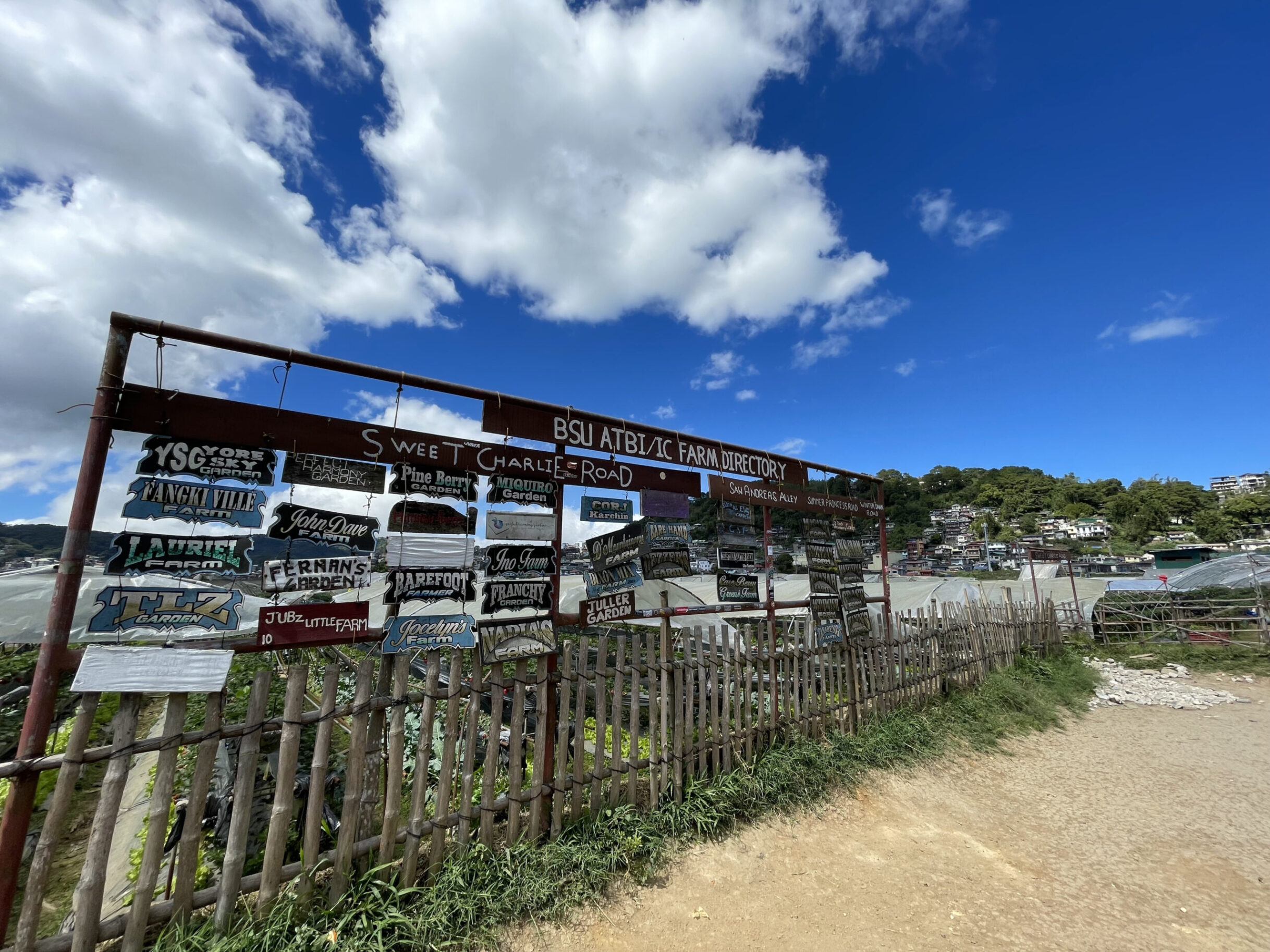 フィリピンの農園案内看板と青空